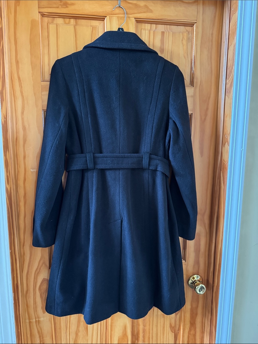 Anne Klein Black Belted Wool-Blend Trench Coat - Picture 2 of 4